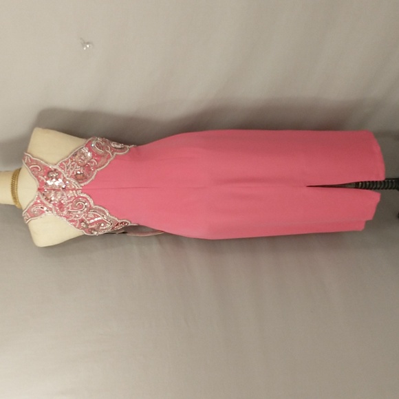 Pink Silk Designer Dress Beaded Bodice Evening Wear NWT Filenes Oleg Cassini - Picture 4 of 12